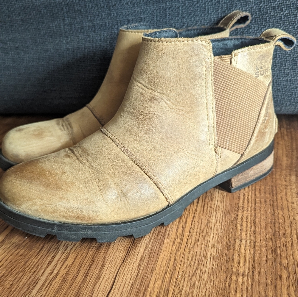 Sorel Women's Brown Leather Slip On Waterproof Chelsea Ankle Boots Size 6.5
